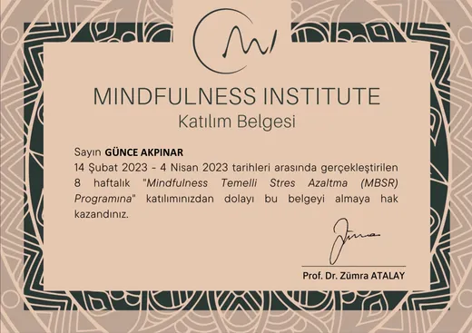 Mindfulness Temelli Stres Azaltma (MBSR) Programı sertifikası