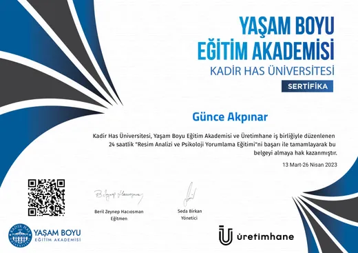 Resim Analizi ve Psikoloji Yorumlama Eğitimi sertifikası